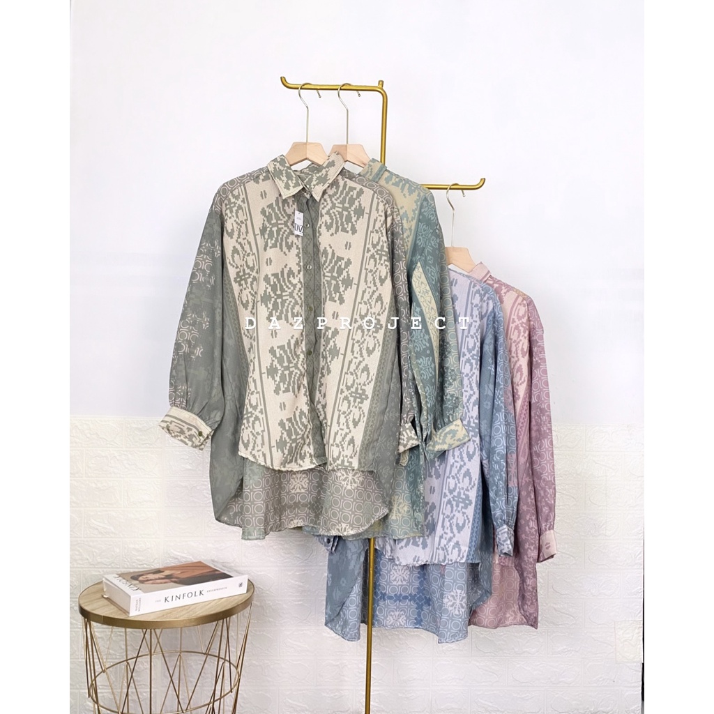 Ananta Blouse Kemeja Oversized Motif Batik Kemeja Batik Modern LD 135 tangan panjang by dazproject