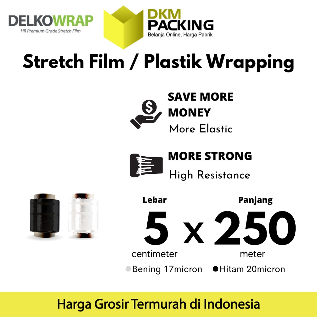 

Plastik Wraping Stretch Film 5cm x 250m DELKOWRAP WRAPPING TEBAL PREMIUM TERMURAH / SATUAN