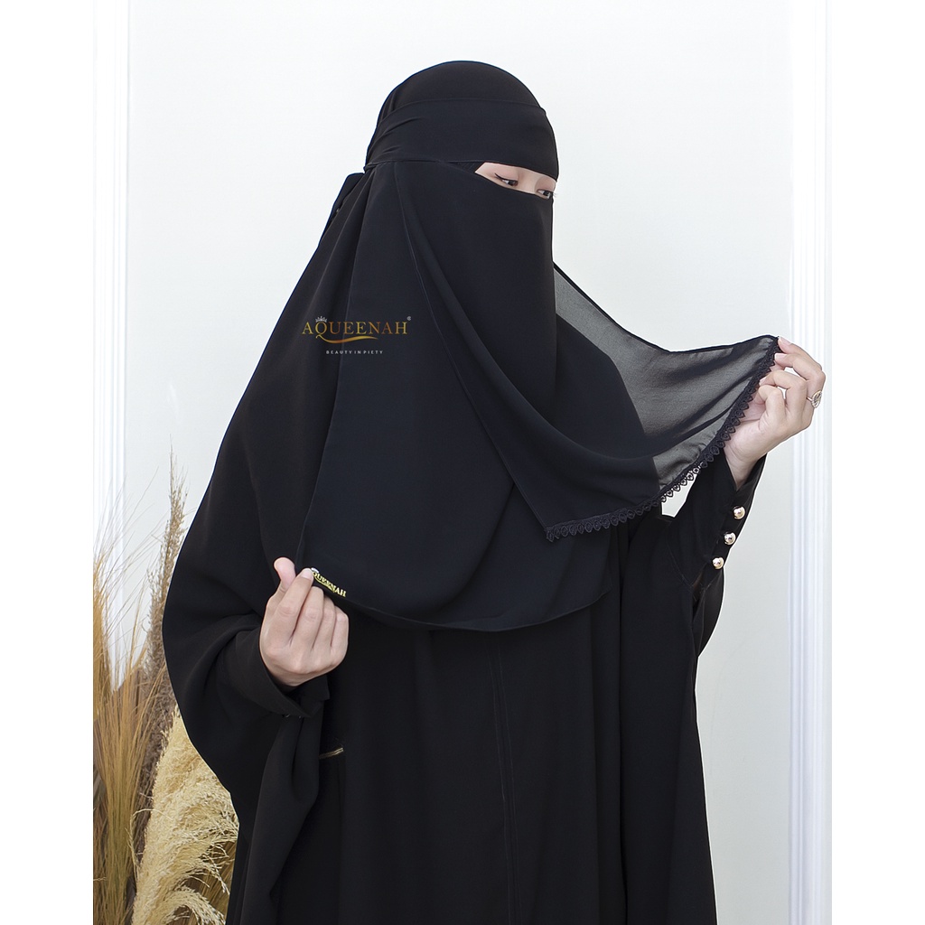 Jual Aqueenah Niqab Bandana 2 Layer Aiza Sifon Jetblack Cadar 2 Layer Renda Exclusive Premium 7617