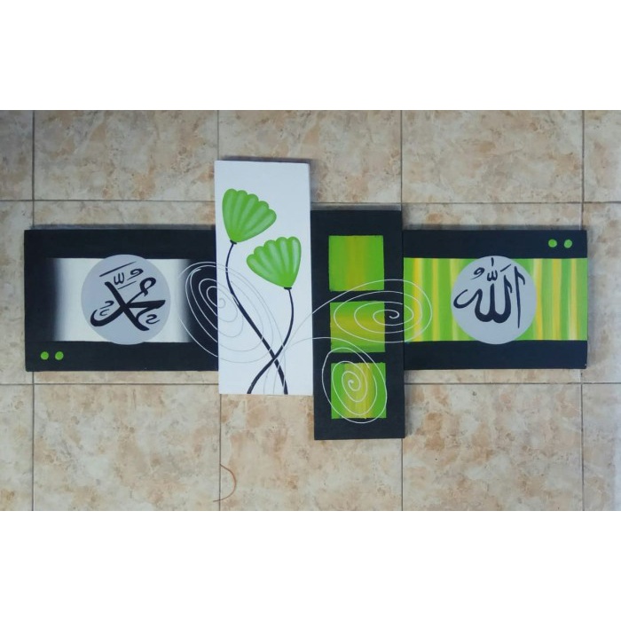 

Lukisan Kaligrafi - Lukisan Kaligrafi Bunga Abstrak Hijau Jumbo - Xlxcdriyoni