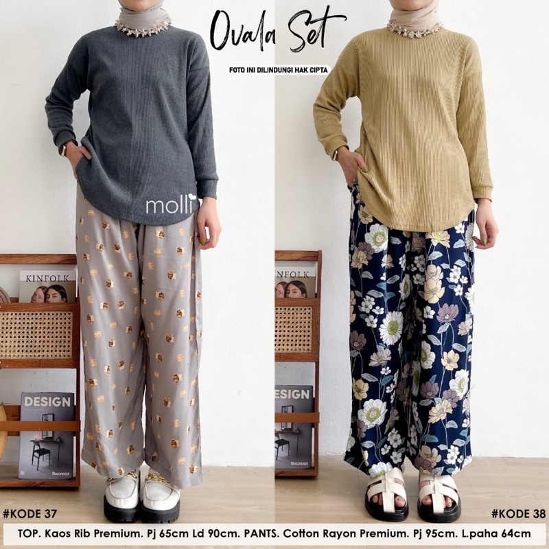ONESET SETELAN KAOS RIB CELANA KULOT MOTIF KOA OVALA BY MOLI