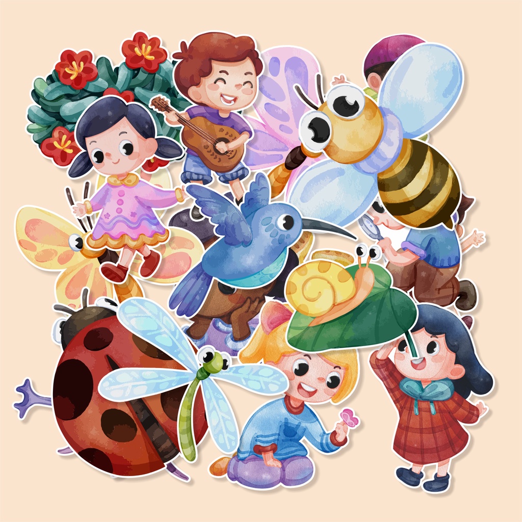 

( 50 pcs ) SPRING KIDS-watercolor /random stiker murah