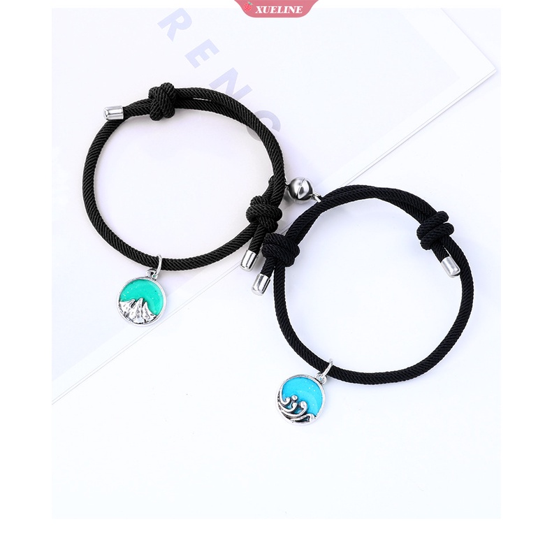 2buah Tali Persahabatan Gelang Magnet DIY Dikepang Pasangan Gelang Magnet set Kekasih Gunung Laut Perhiasan [ZXL]