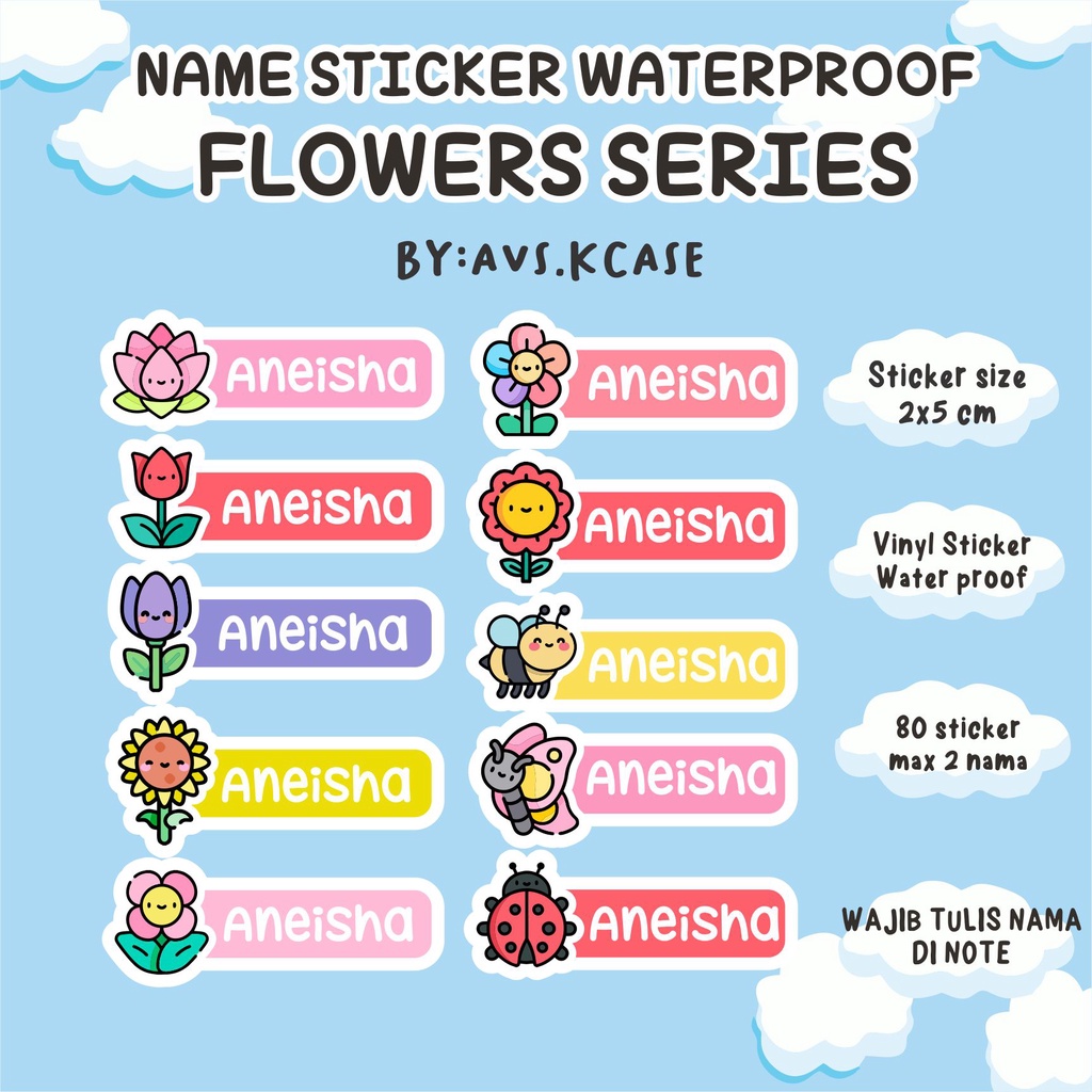

STIKER NAMA FLOWERS SERIES WETERPROOF 80 PCS