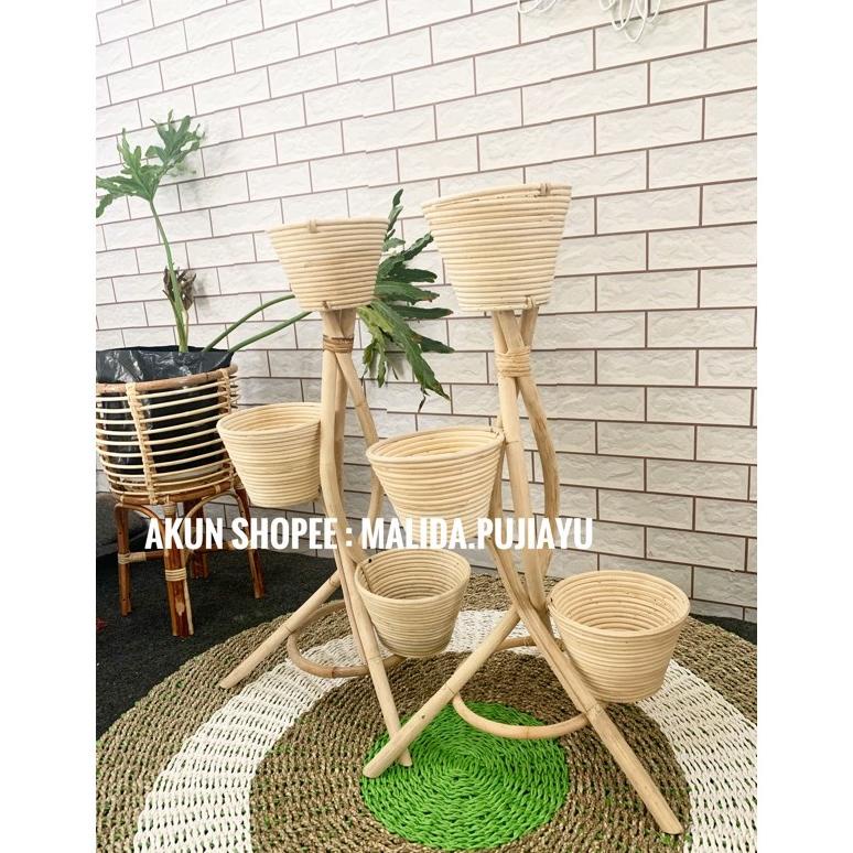 [PROMO] pot bunga susun 3 rotan /guci rotan vintage