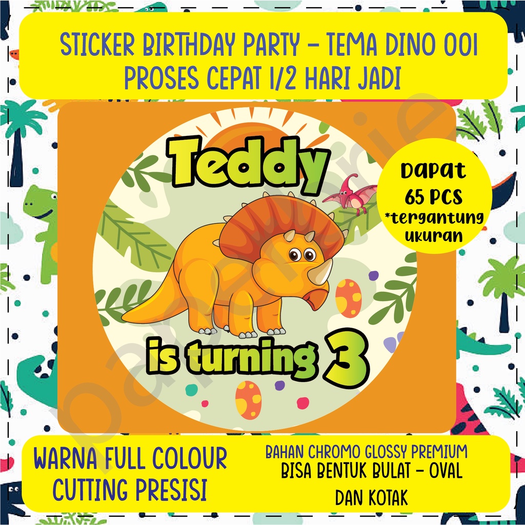 label stiker DINO 001 Ulang Tahun Anak - sticker birthday party stiker hampers sticker hamper stiker bingkisan ultah