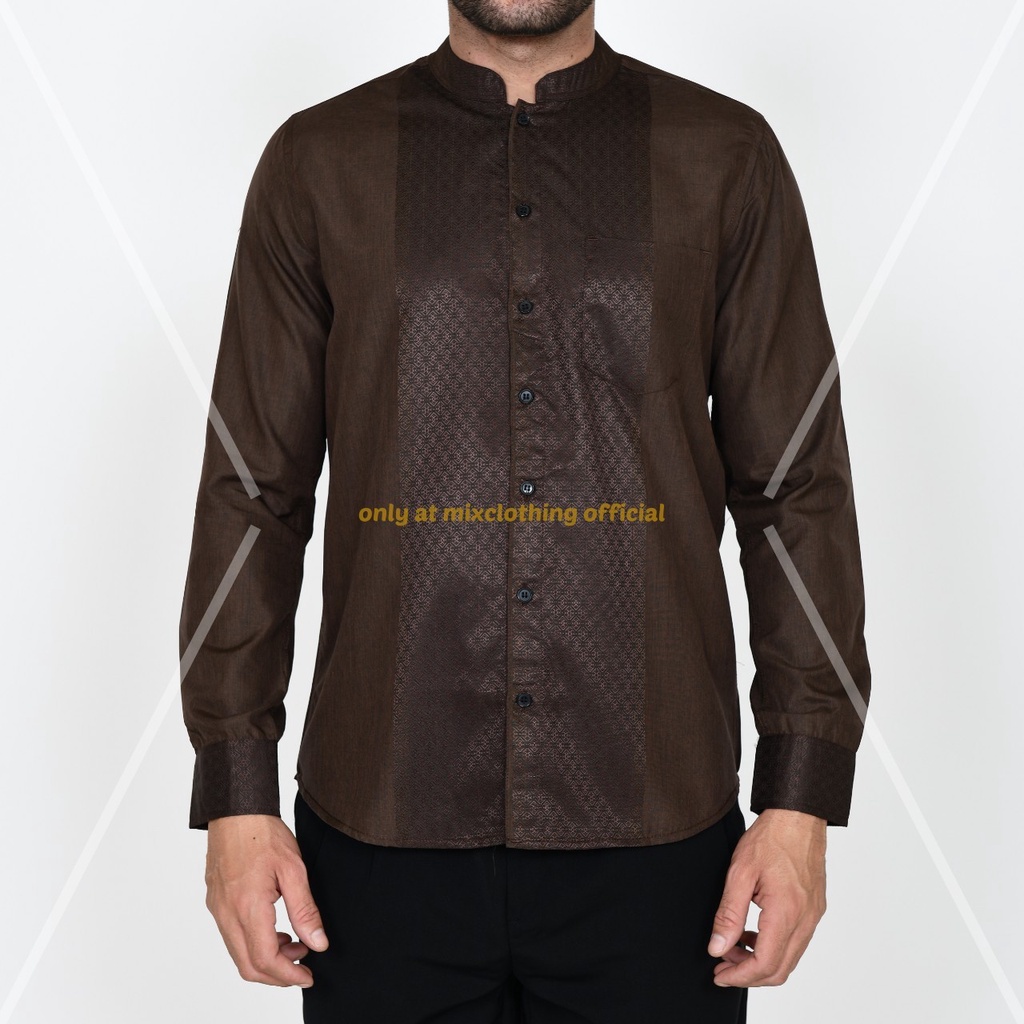 Timofey Baju Koko Muslim Kemeja Pria Lengan Panjang Slim Fit Premium Hem Lebaran Dark Brown