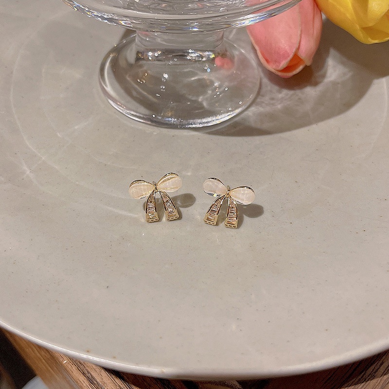 Anting Perak925An Perak Jarum Zirkon Busur Anting Wanita Fashion Acrylic Stud Earrings