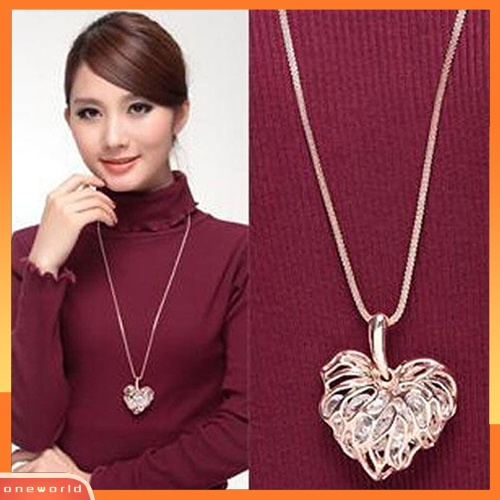 [WONE] Wanita Mode Berongga Hati Bib Pernyataan Panjang Sweater Rantai Kalung Perhiasan