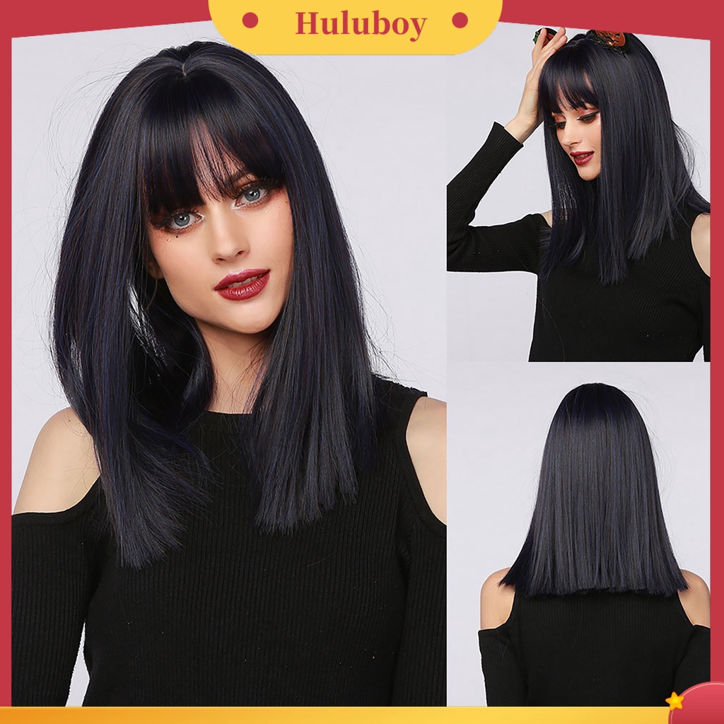 Wig Rambut Wanita Model Panjang Sedang Lurus Warna Gradasi Untuk Natal