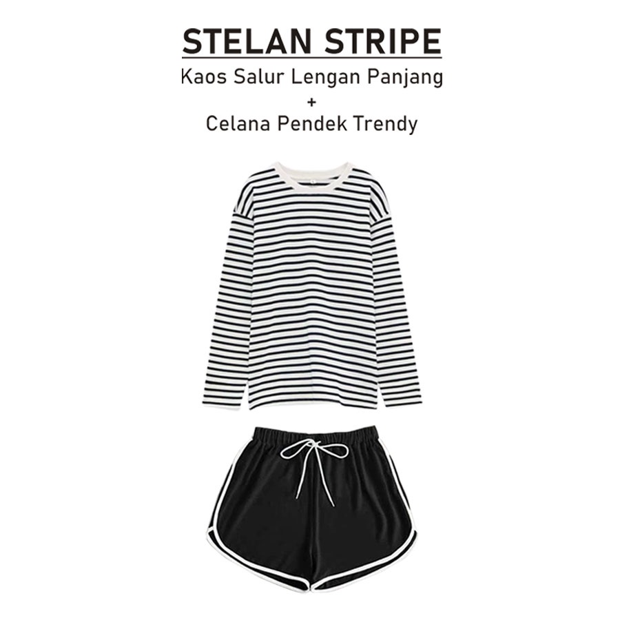 BESS - Stelan Kaos Salur Lengan Panjang + Celana MUNIKO