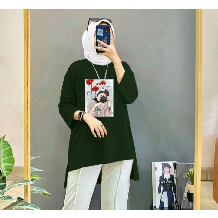 JOSJOLI_STORE/Tunik Hijab Camera/Atasan Wanita Dewasa Lengan 7/8/Fit XL