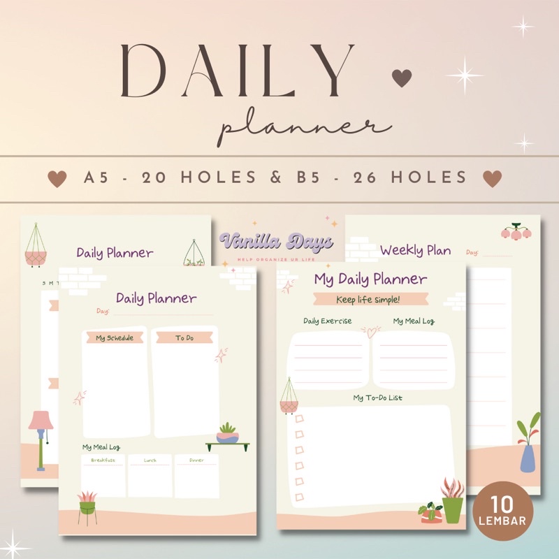 

[] Daily Planner Agenda Memo Notes Monthly Weekly Check List Kertas Refill Isian Binder Bullet Journal Bujo Loose Leaf Diary A5 B5 Fillable Catatan Harian Mingguan Bulanan Printable Goals Student Pelajar Produktif Productive Jadwal Editable Undated