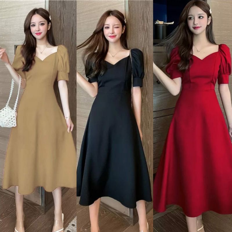 ISTANABAJU89 - DRESS WANITA LOLA/GAUN KOREAN STYLE MIDI DRESS SIMPLE CASUAL/BISA COD