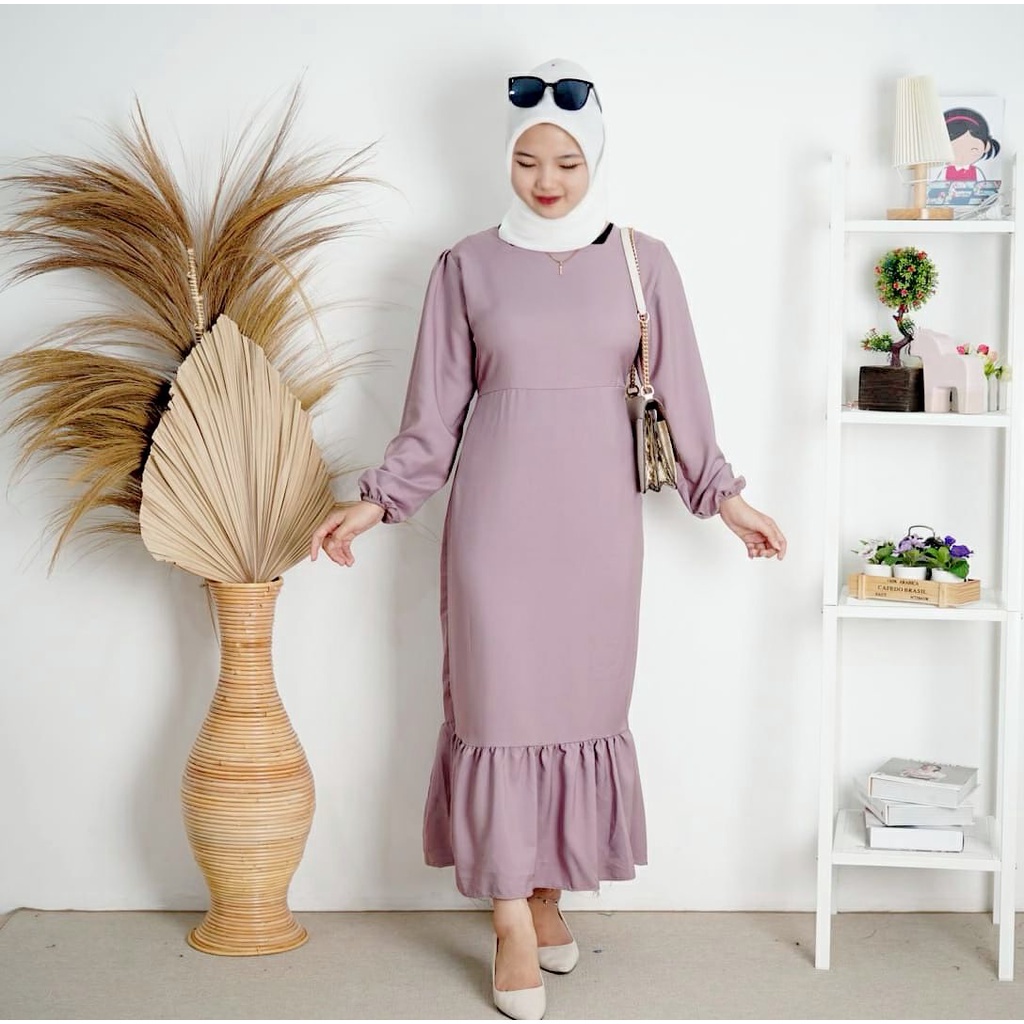 BEFAST - ZFS DRESS LALA / KELLIE SHAKILA DRESS DUYUNG / Longdress Lengan Panjang / Outift Wanita Hijab / Dress Casual Wanita / Pakaian Wanita Formal / Dress Pass Body Trendy / Fashion kekinian Wanita Remaja ABG