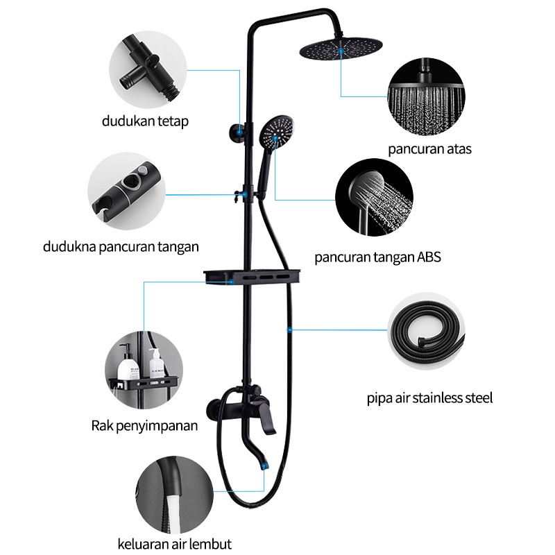 BLUE SKY Shower Tiang Set Panas-Dingin / Shower Kamar Mandi 3 Dalam 1 Set Dengan Faucet / Shower Kamar Mandi Set Dengan Faucet / Set pancuran tembaga lengkap