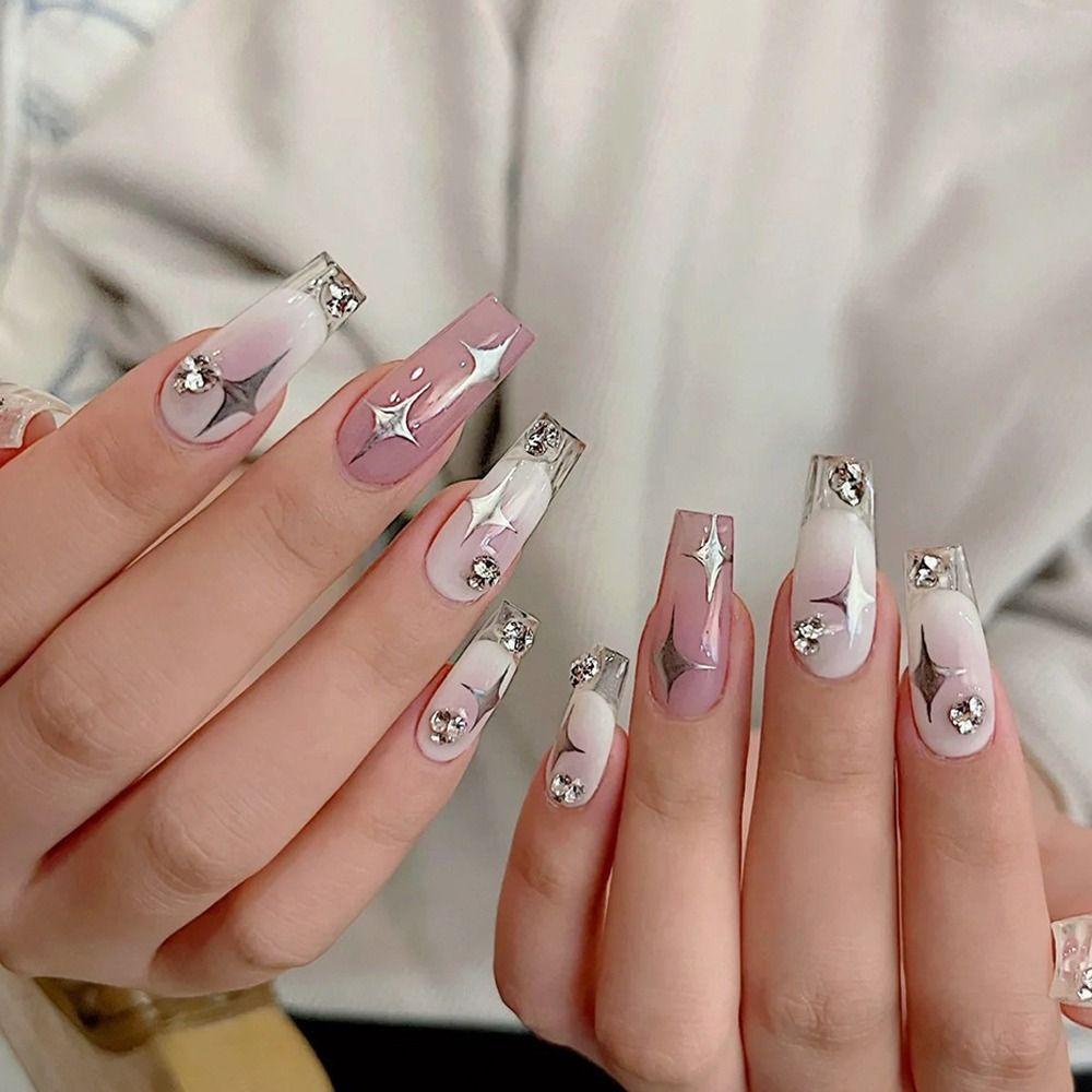 AUGUSTINA Agustinina Star Nail Stickers Ins Style Bronzing Stars Self-adhesive Hitam Putih Nail Art Dekorasi