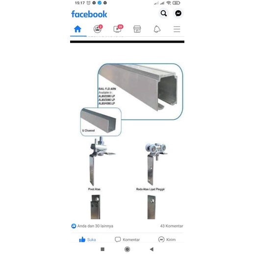 Rel Pintu Lipat Alumunium 5M 5 Daun Satu Arah