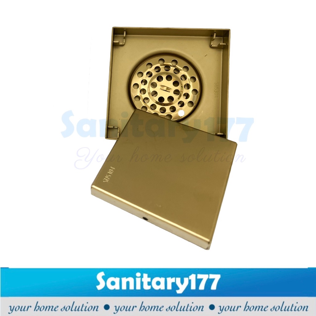 Floor Drain Stainless 304 GOLD 10g-tile drainer 10x10 cm Saringan Air Got smart tile drain insert hidden pembuangan air emas gold matte anti kecoa tikus brass 4inch 3 inch 2inch