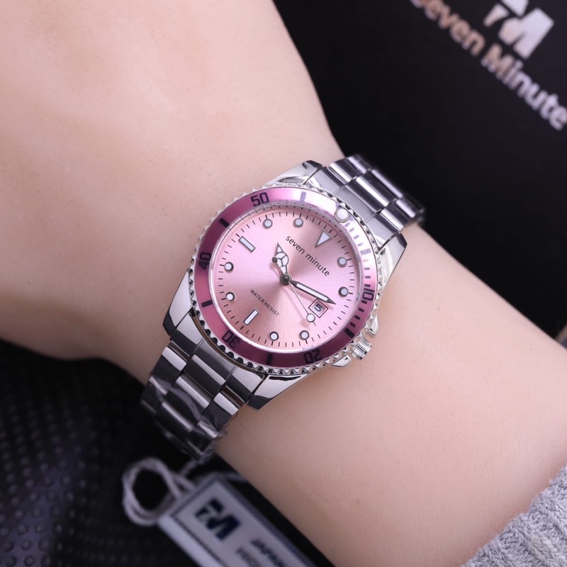 [BISA COD] Jam Tangan Wanita Model Elegan Seven Minute Rantai Tanggal Free Box