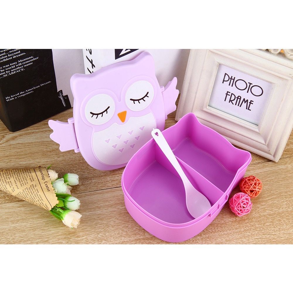 TEMPAT MAKAN LUCU GAMBAR OWL LUNCH BOX BURUNG HANTU LUCU DENGAN SENDOK TEMPAT MAKAN SEKAT 2