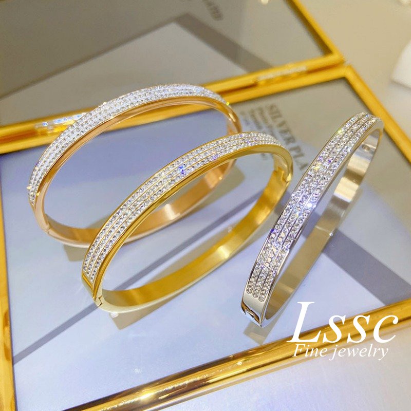Gelang Titanium Wanita Anti Karat Permata Emas 18K Mewah Cantik Terbaru 2022 Aksesoris Fashion Korea