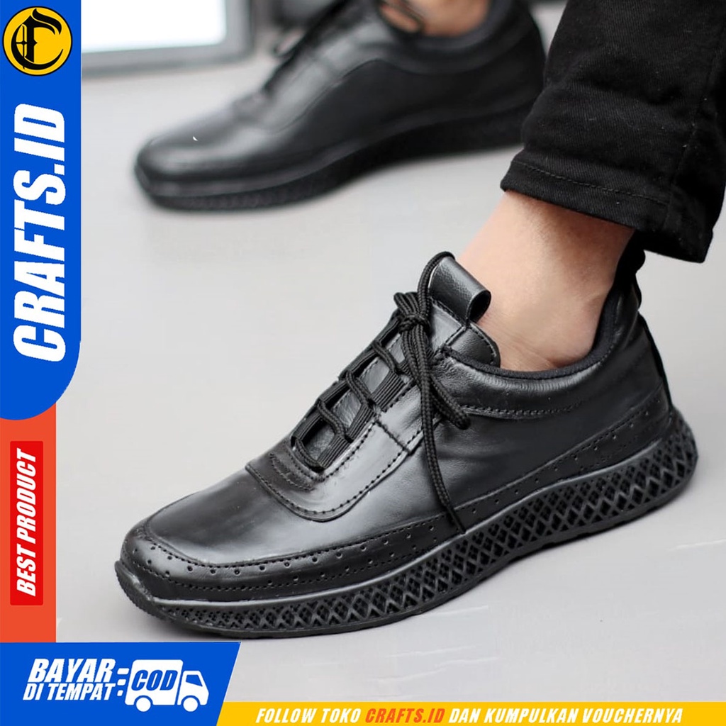 CRAFTS nightfall - Sepatu Sneakers Casual Kulit Asli Kerja Pria Hitam