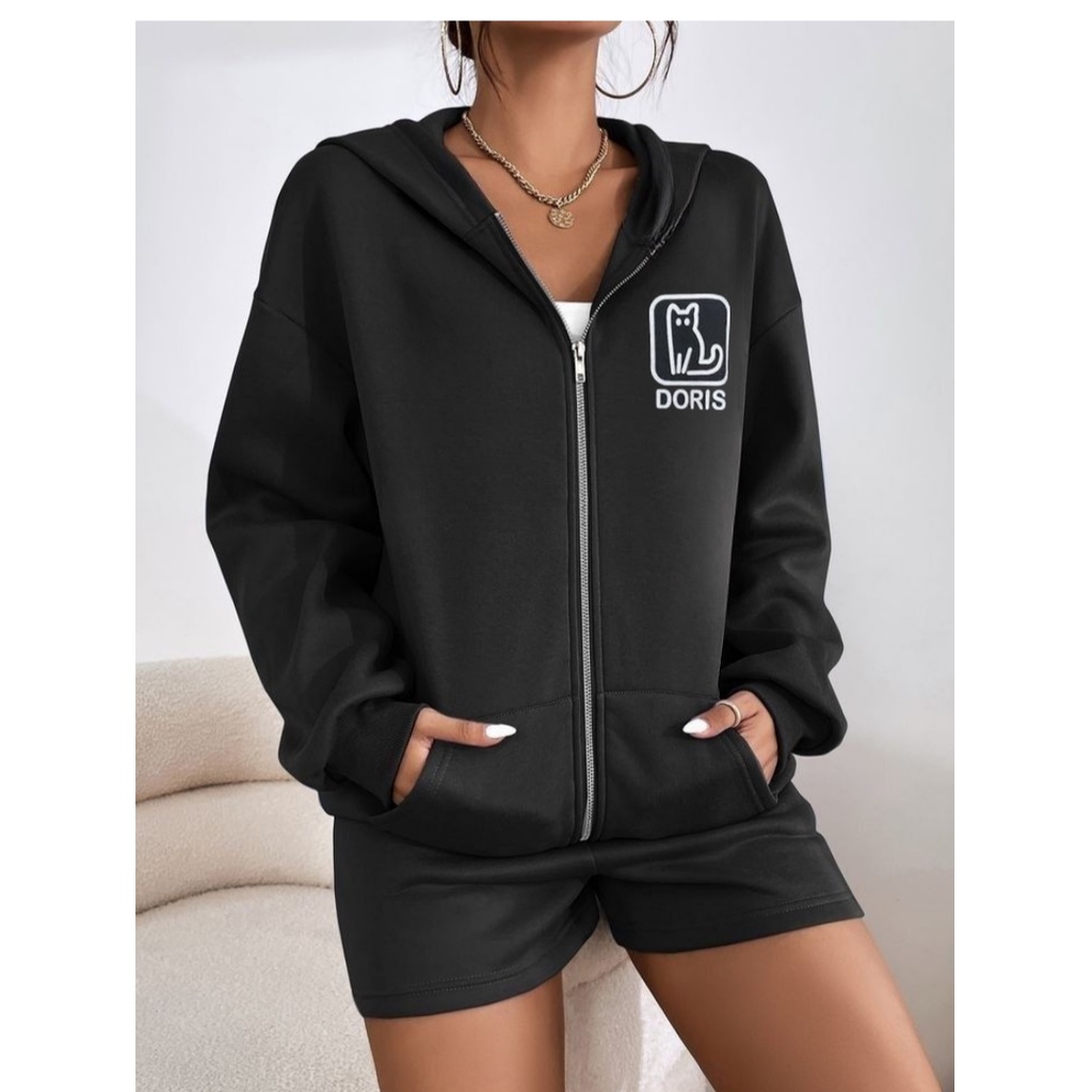 DORIS ZIPPER Jacket Hoodie Sweater Wanita Oversize | Fashion Terkini | Jacket Termurah Bahan Fleece Korean Style