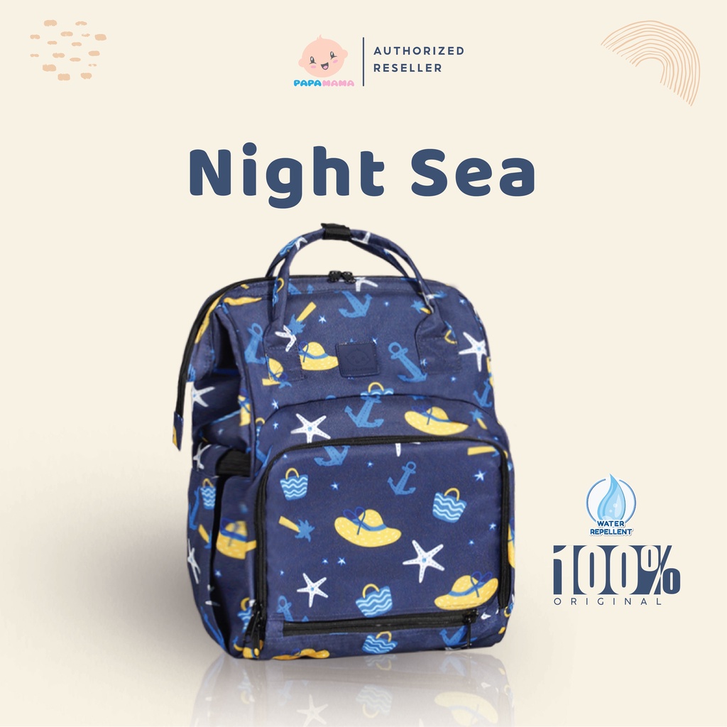 Papamama Backpack Pattern  - Water Repellent Fabric Diaper Bag - Night Sea - 1037