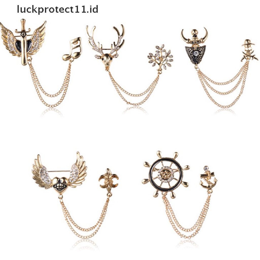/Fashion Hot// Fashion// 1pc Fashion Pria Wanita Rantai Pin Mahkota Sayap Malaikat Naga Navy Jangkar Bros.
