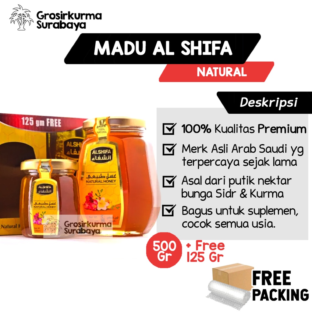 PROMO MADU AL SHIFA 500GR FREE 125GR BPOM &amp; HALAL Kemasan Gift Spesial Untuk Kado Suplemen Hadiah