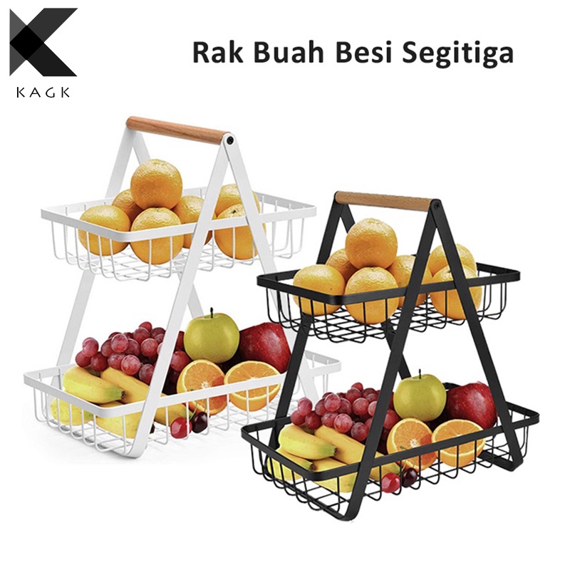 KAGK Rak Buah Besi Segitiga Tingkat 2 Serbaguna Keranjang Buah Sayur Rak Bumbu Dapur