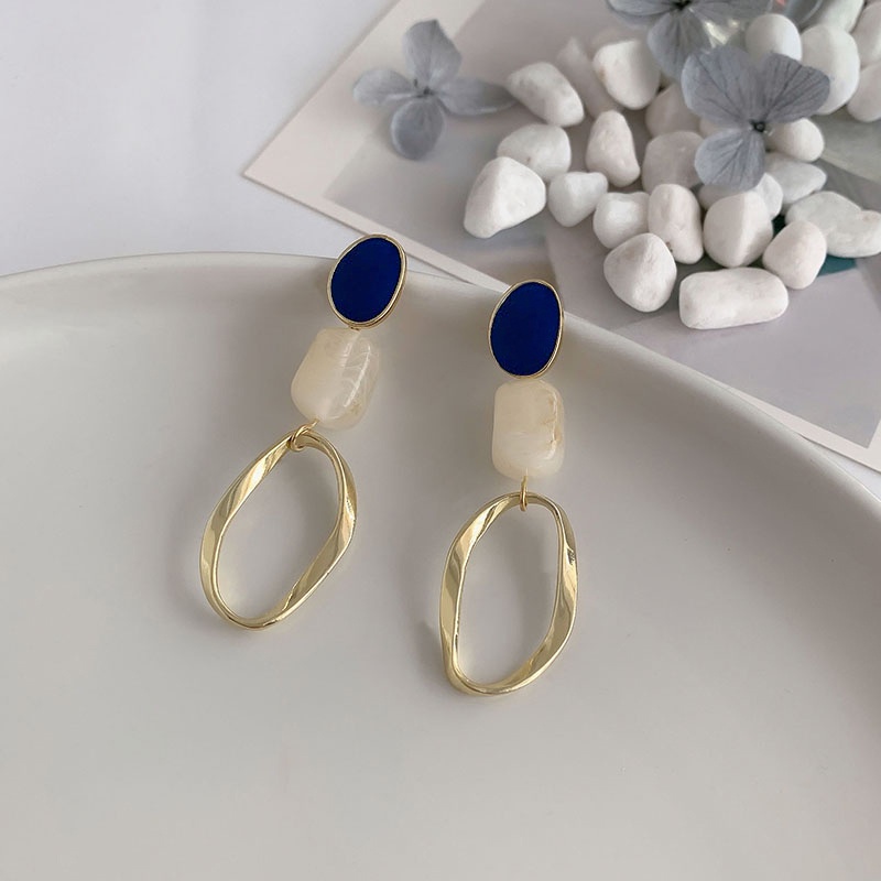 Anting Biru Perempuan Ins Korea Anting All-match Temperamen Trendi Baru S925 Anting Earrings