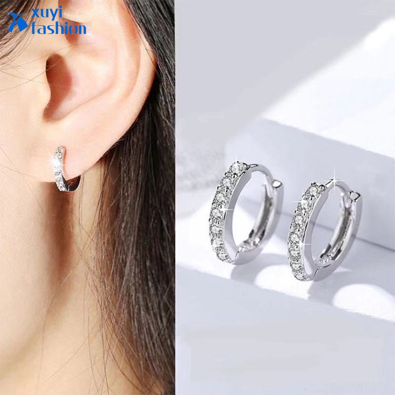 Anting Zirkon Bersinar Korea Elegan Anting Hoop Lingkaran Sederhana Korea Untuk Perhiasan Aksesoris Wanita