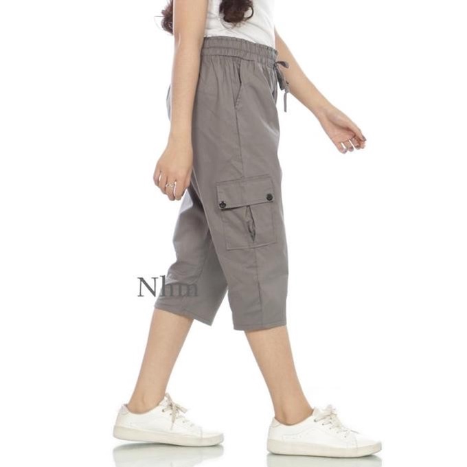 Diskon Celana Pendek Wanita 7/8 Kantong Cargo Jumbo Nhm