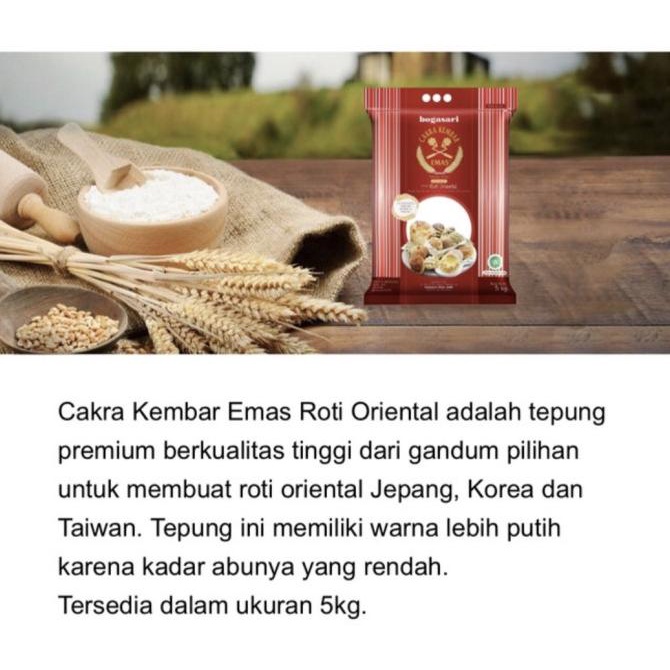 

Terigu Cakra Kembar Emas Untuk Roti Oriental Kemasan 5Kg Premium