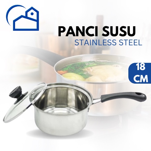 Milk Pot Stainless Steel - Panci susu plus Tutup Kaca 18cm - Panci Rebus Serbaguna 2118