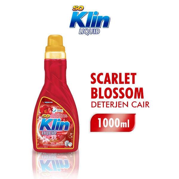 Soklin Deterjen Cair Perfume Merah Scarlet Blossom Botol 1000 ml