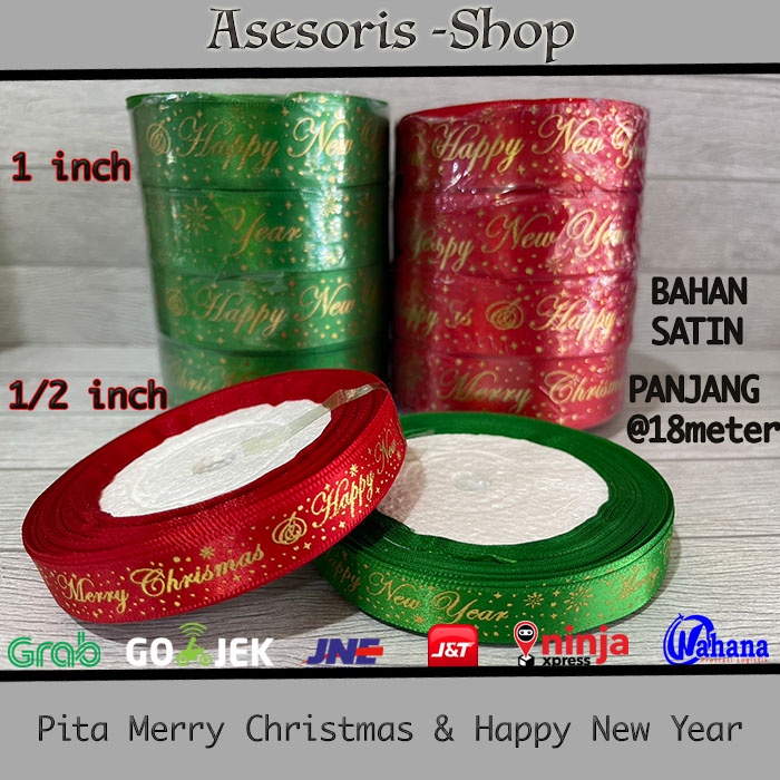 

Pita Natal | Pita Merry Christmas | Pita Tahun Baru Satin @18meter | Pita selamat natal