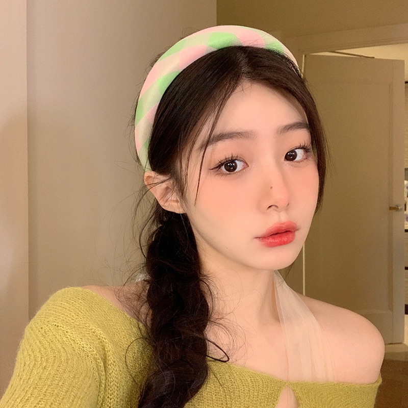 BANDO KAIN hIJAU PINK MOTIF GARIS BUNGA FLOWER STRIP HEADBAND BANDANA BENDO HAIR BAND AKSESORIS RAMBUT ACCESSSORIES