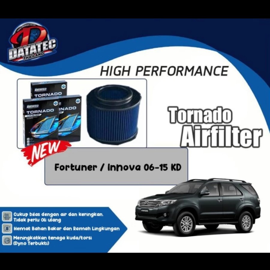 FILTER UDARA REPLACEMENT DATATEC TORNADO AIR FILTER TOYOTA INNOVA FORTUNER 2006 - 2015