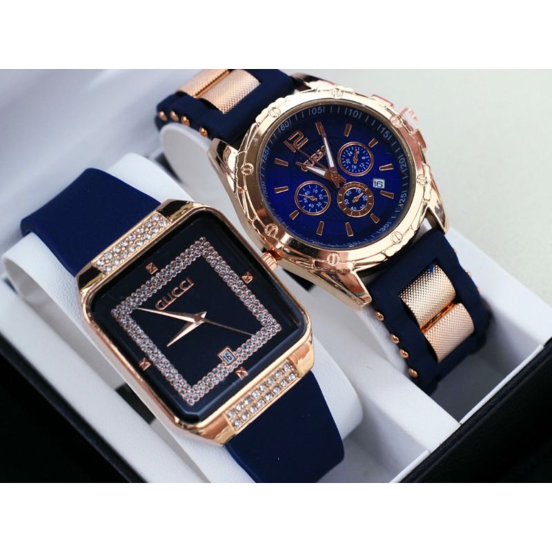 (Terima Cod)Jam Tangan Wanita Buy1 Get1 Gucc1 Mata/Gues Ring Rose Tanggal Aktif Strap Rubber/Karet(Dikirim Jakarta)