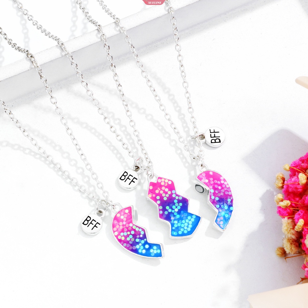 Fashion 3pak Bff Hati Liontin Kalung Rainbow Enamel Patah Hati Liontin Pada Rantai Kalung Untuk Wanita Gadis Perhiasan Hadiah [ZXL]