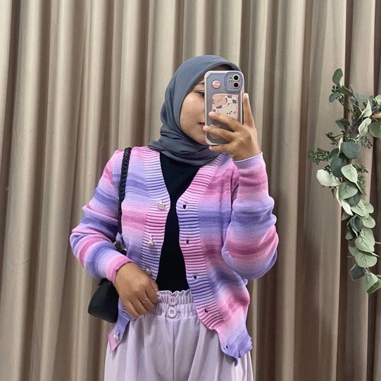 Cardigan Korea Rajut Wanita Lengan Panjang Stripe Kancing Casual Outer