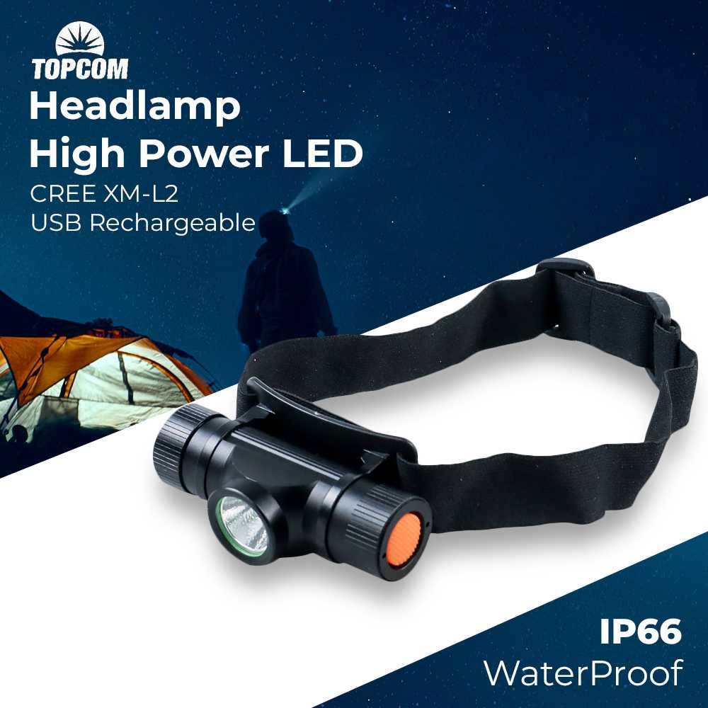 TOPCOM Headlamp High Power LED CREE XM-L2 USB Rechargeable 30 W - TP15 ( Mughnii )