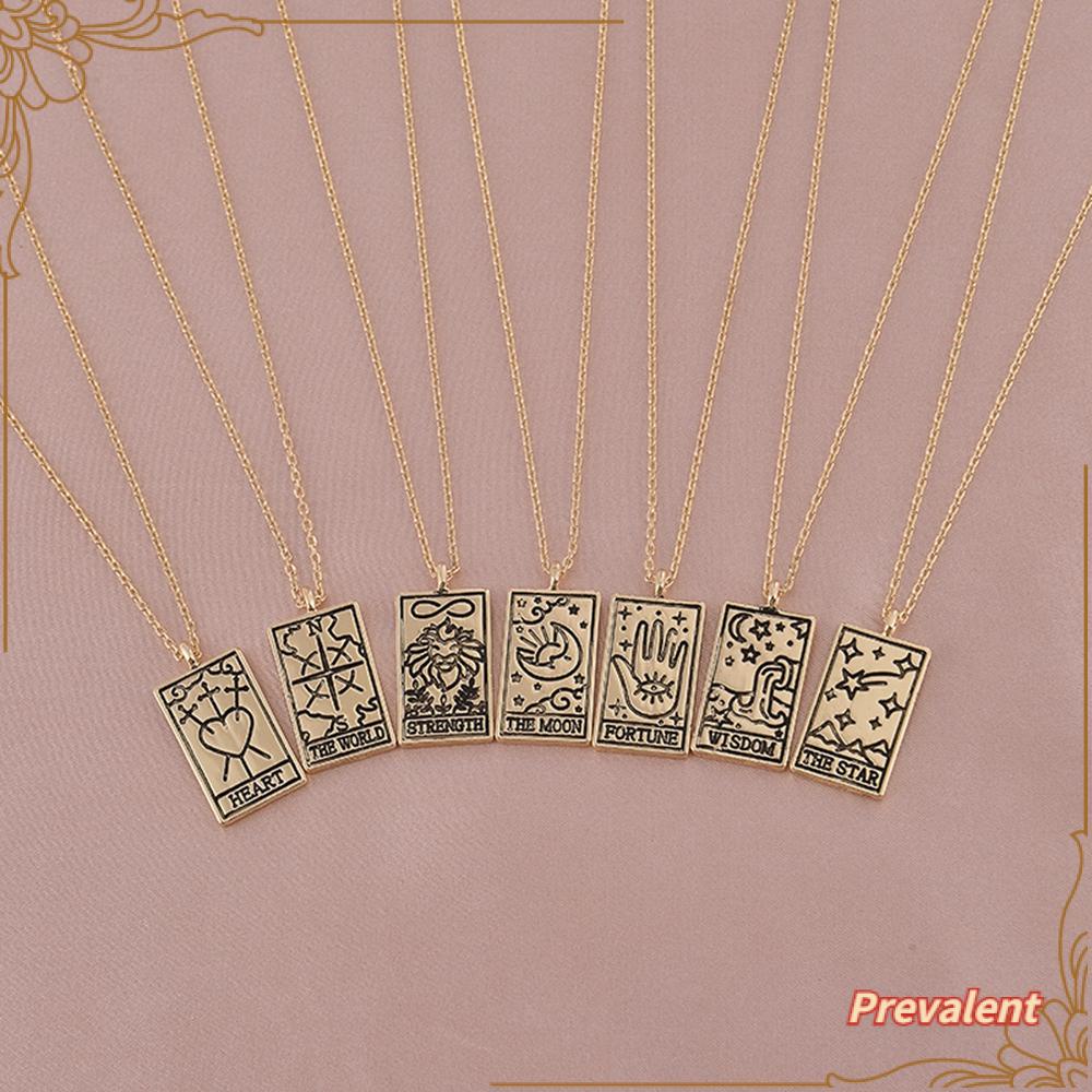 Preva Liontin Kalung Liontin Kalung Kartu Tarot Persegi Kekuatan Kearifan Kreatif Rantai Klavikula