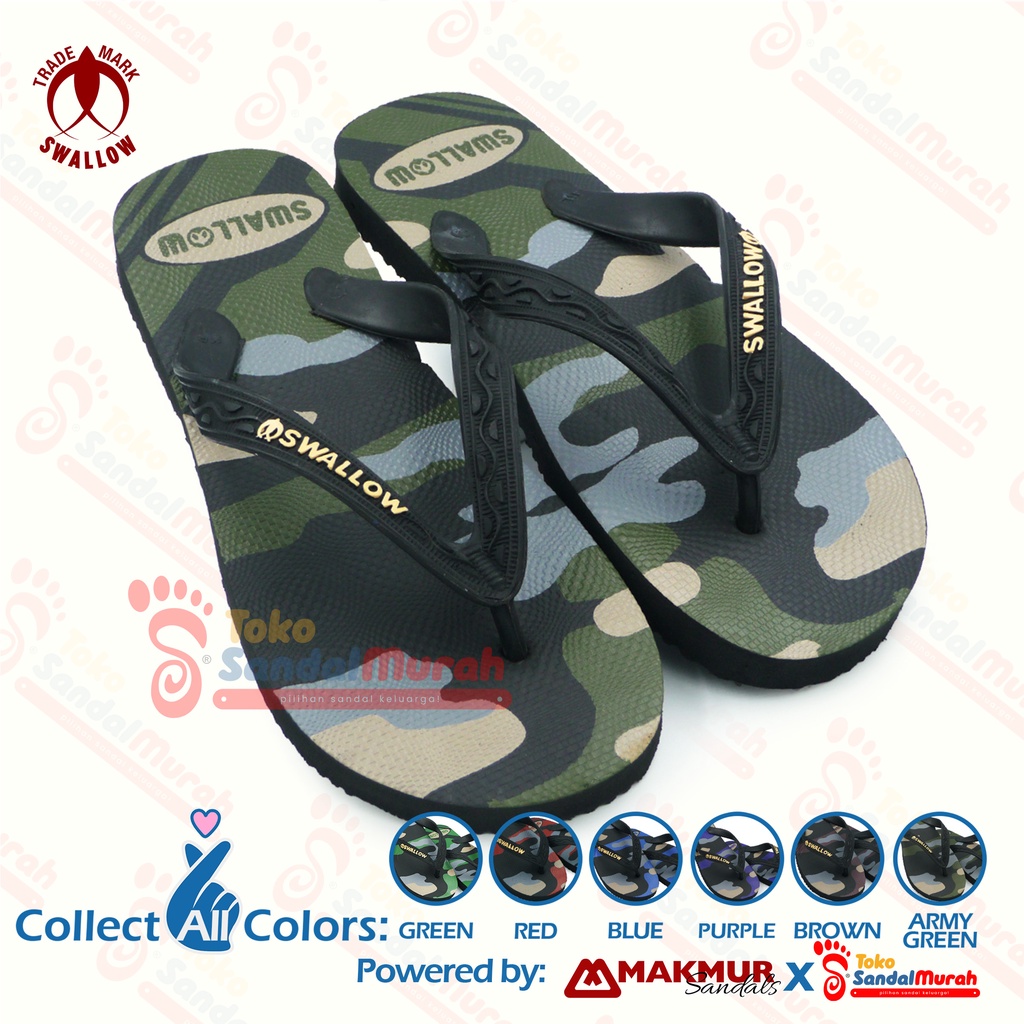 Toko Sendal Murah - Sendal Swallow terbaru - Sandal Jepit Swallow Camo - Motif Military Original. Sandal Japit original legendaris Swallow Indonesia dengan bahan karet terbaik. Flip Flop empuk dan anti slip. Sendal rumah atau sandal untuk jalan jalan