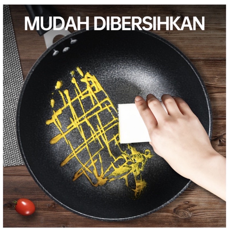 MARBLE Fry Pan Penggoreng Gagang Hitam 2List -  Wajan Masak Keramik Tebal - Teflon Tumis Anti Lengket Termurah