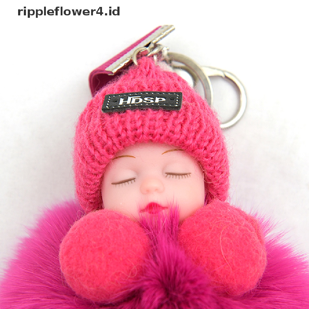 {rippleflower4.id} Gantungan Kunci Pompom Tidur Bayi Gantungan Kunci Boneka Mewah Berbulu Lucu~