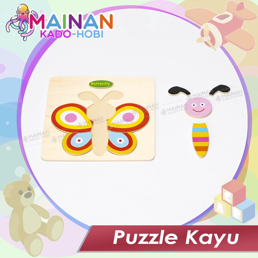 MAINAN HADIAH ANAK PUZZLE KAYU MOTIF KARAKTER BUTTERFLY KUPU-KUPU